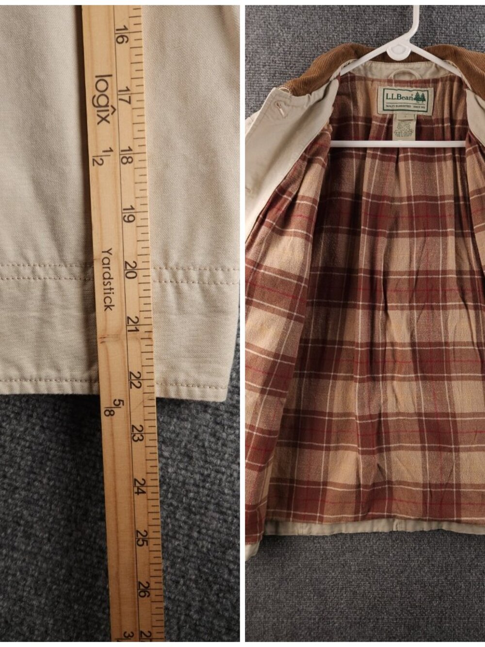 LL Bean Chore Coat Canvas Farm Ranch Barn Beige Small Petite Collared 267092 - Picture 14 of 16